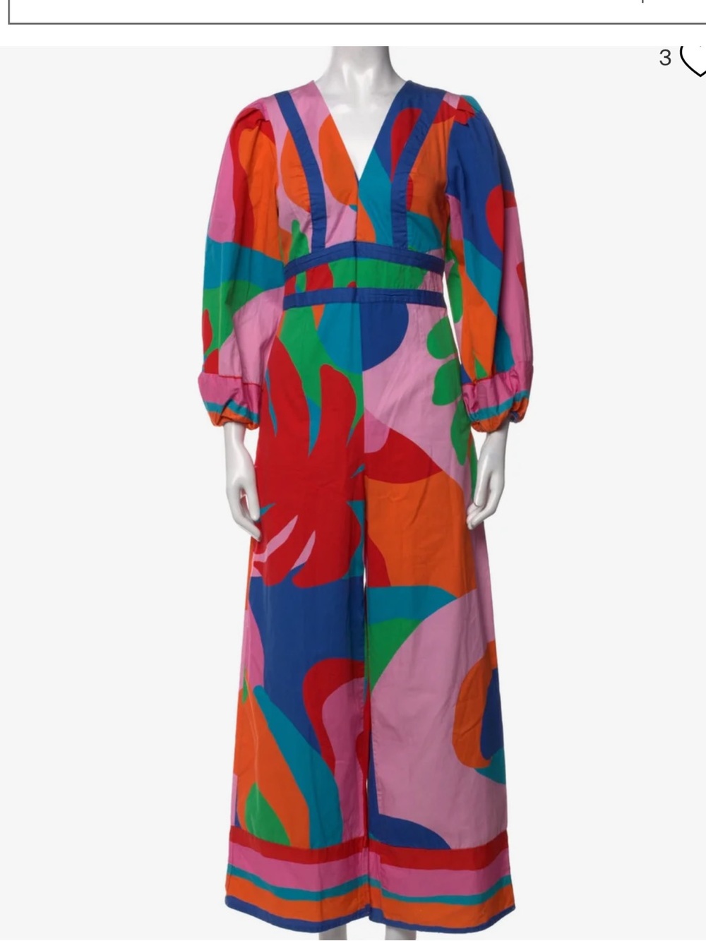 Farm Rio for Anthropologie Multicolor Abstract plunging V-Neck Jumpsuit